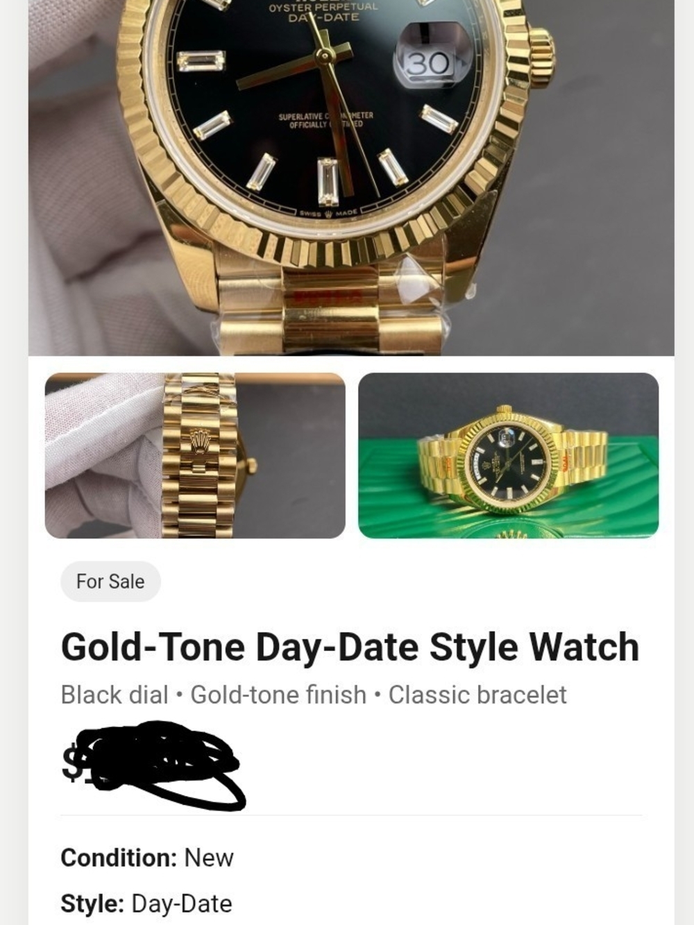Gold-Tone Day-Date Watch in Black